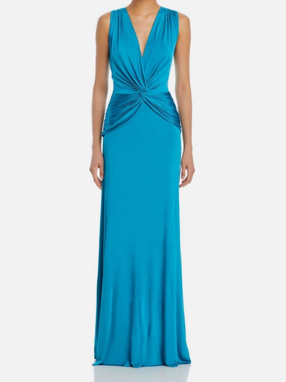 Chiara Boni Women's Blue V-Neck Twist-Waist Kinj Dress Size 48